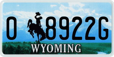 WY license plate 08922G