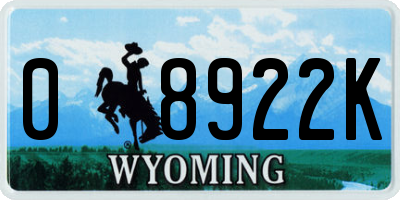 WY license plate 08922K