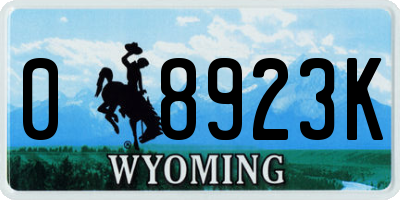WY license plate 08923K