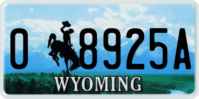WY license plate 08925A