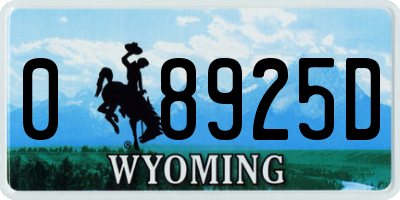 WY license plate 08925D