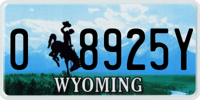 WY license plate 08925Y