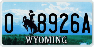 WY license plate 08926A