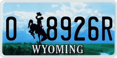 WY license plate 08926R