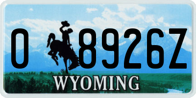 WY license plate 08926Z
