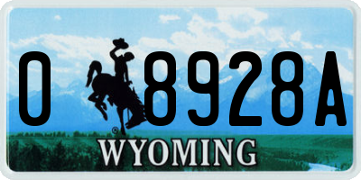 WY license plate 08928A