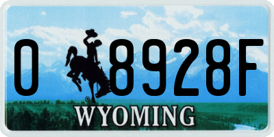 WY license plate 08928F