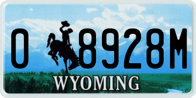 WY license plate 08928M