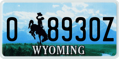 WY license plate 08930Z