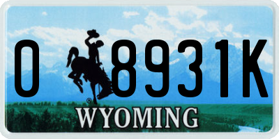 WY license plate 08931K