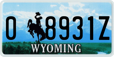 WY license plate 08931Z