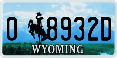 WY license plate 08932D