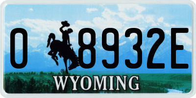 WY license plate 08932E