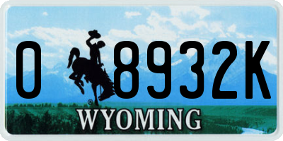 WY license plate 08932K