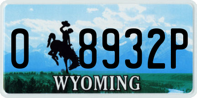 WY license plate 08932P
