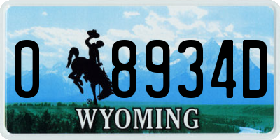 WY license plate 08934D