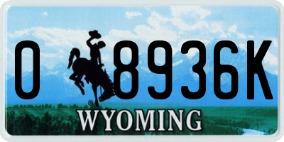 WY license plate 08936K