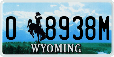 WY license plate 08938M
