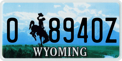 WY license plate 08940Z