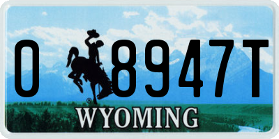 WY license plate 08947T