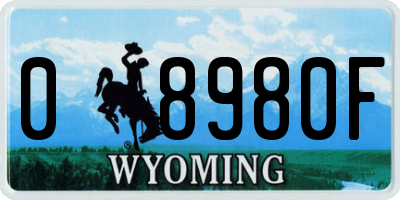 WY license plate 08980F