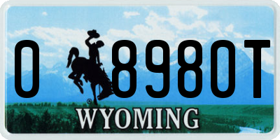 WY license plate 08980T