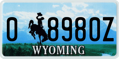 WY license plate 08980Z