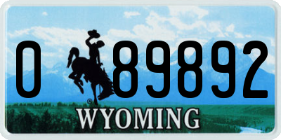 WY license plate 089892