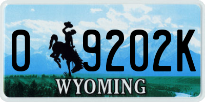 WY license plate 09202K