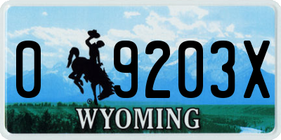 WY license plate 09203X