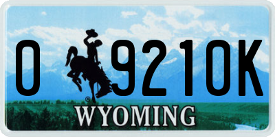 WY license plate 09210K