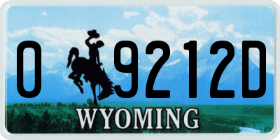 WY license plate 09212D
