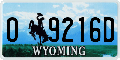 WY license plate 09216D