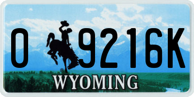 WY license plate 09216K