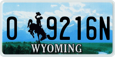 WY license plate 09216N