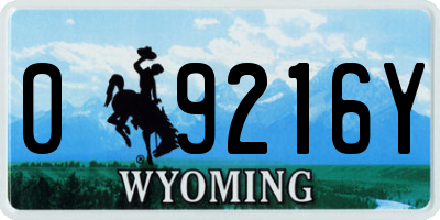 WY license plate 09216Y