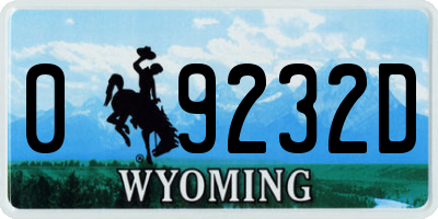 WY license plate 09232D