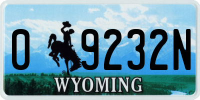 WY license plate 09232N