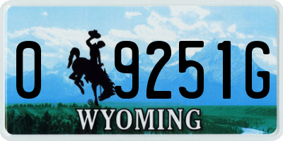 WY license plate 09251G