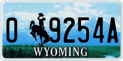 WY license plate 09254A