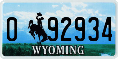WY license plate 092934