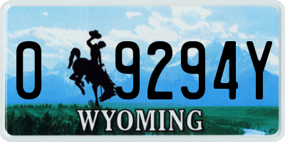 WY license plate 09294Y