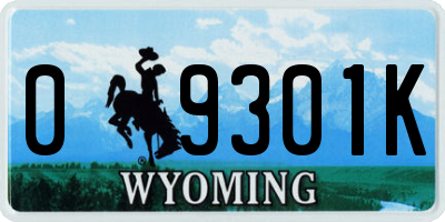 WY license plate 09301K