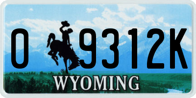 WY license plate 09312K