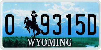 WY license plate 09315D