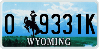 WY license plate 09331K