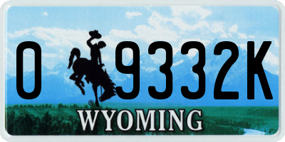 WY license plate 09332K