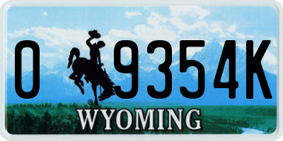 WY license plate 09354K