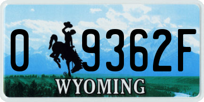 WY license plate 09362F