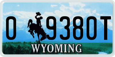 WY license plate 09380T